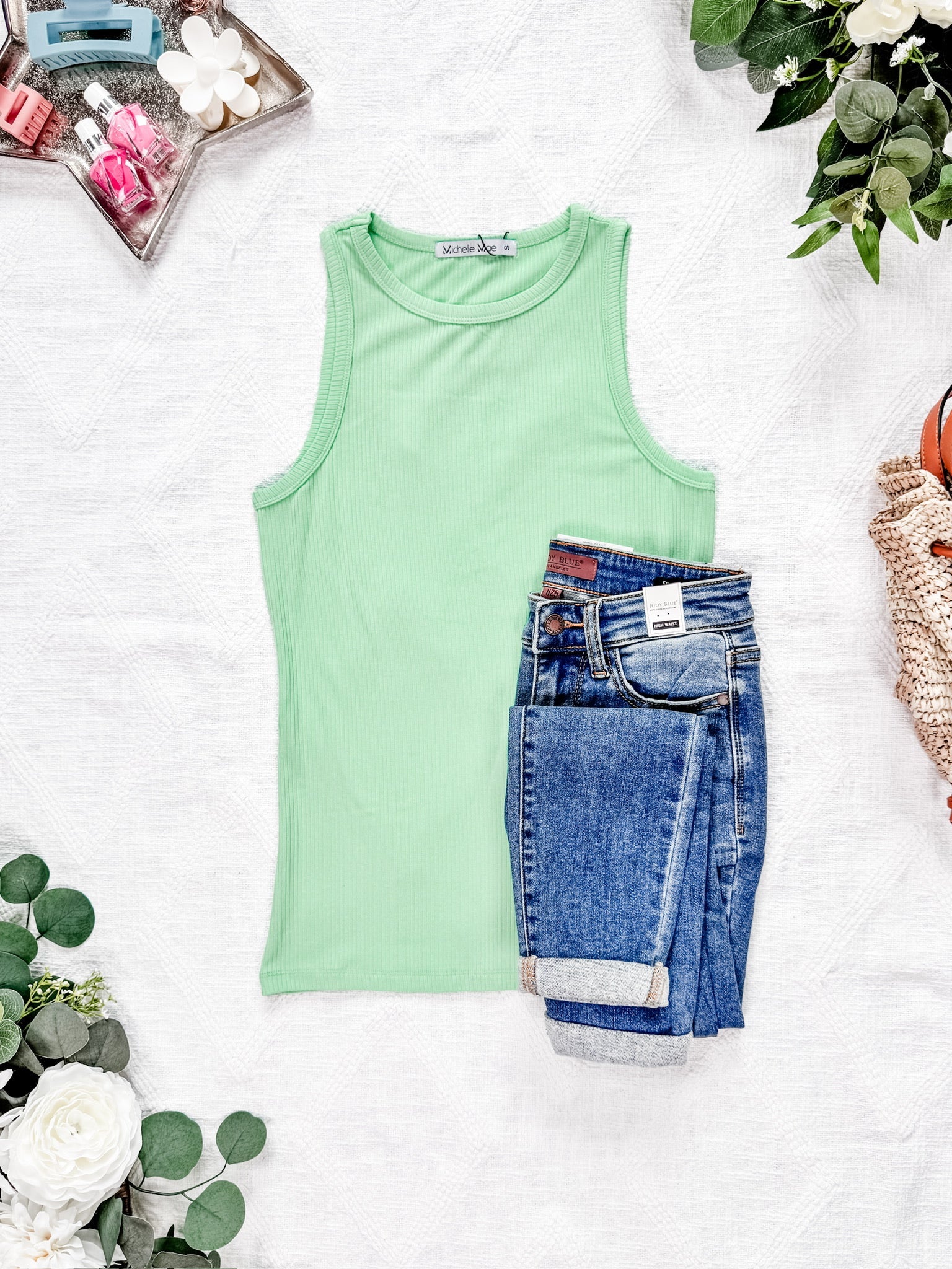 Tara Ribbed Tank - Lime